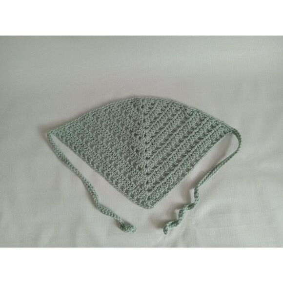 Handmade OS Sage Green Lightweight Acyrlic Tie Around Triangle Crochet Bandana - Picture 3 of 11